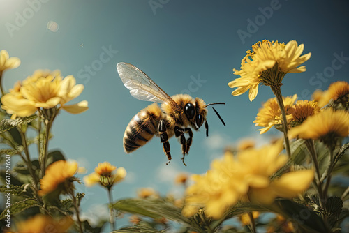 Bee on a flower collect pollen honey isolated background © Stefano