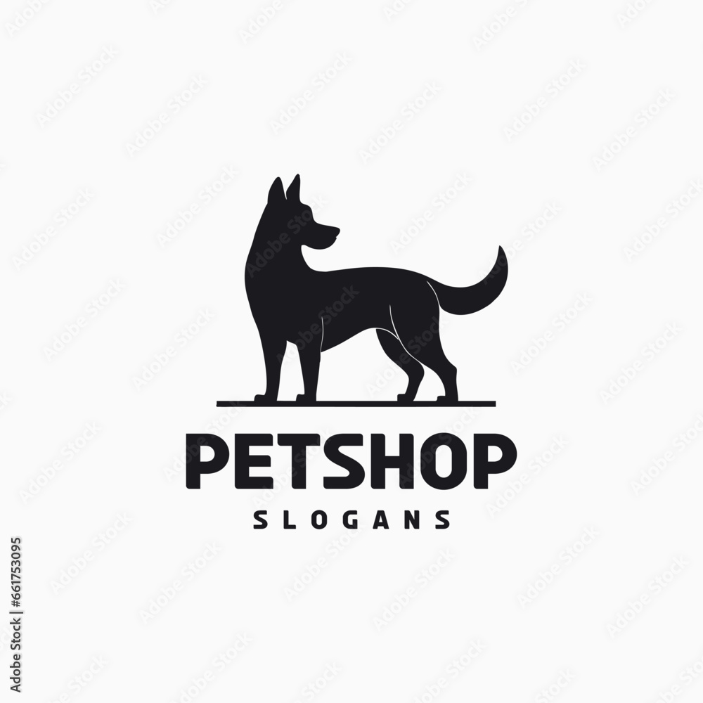 pet shop logo, silhouette dog shape vector, isolated black and white