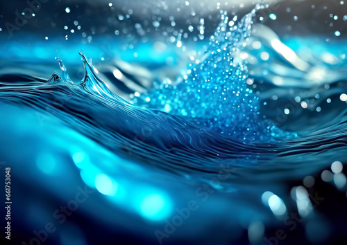 抽象的な青い波と水しぶき