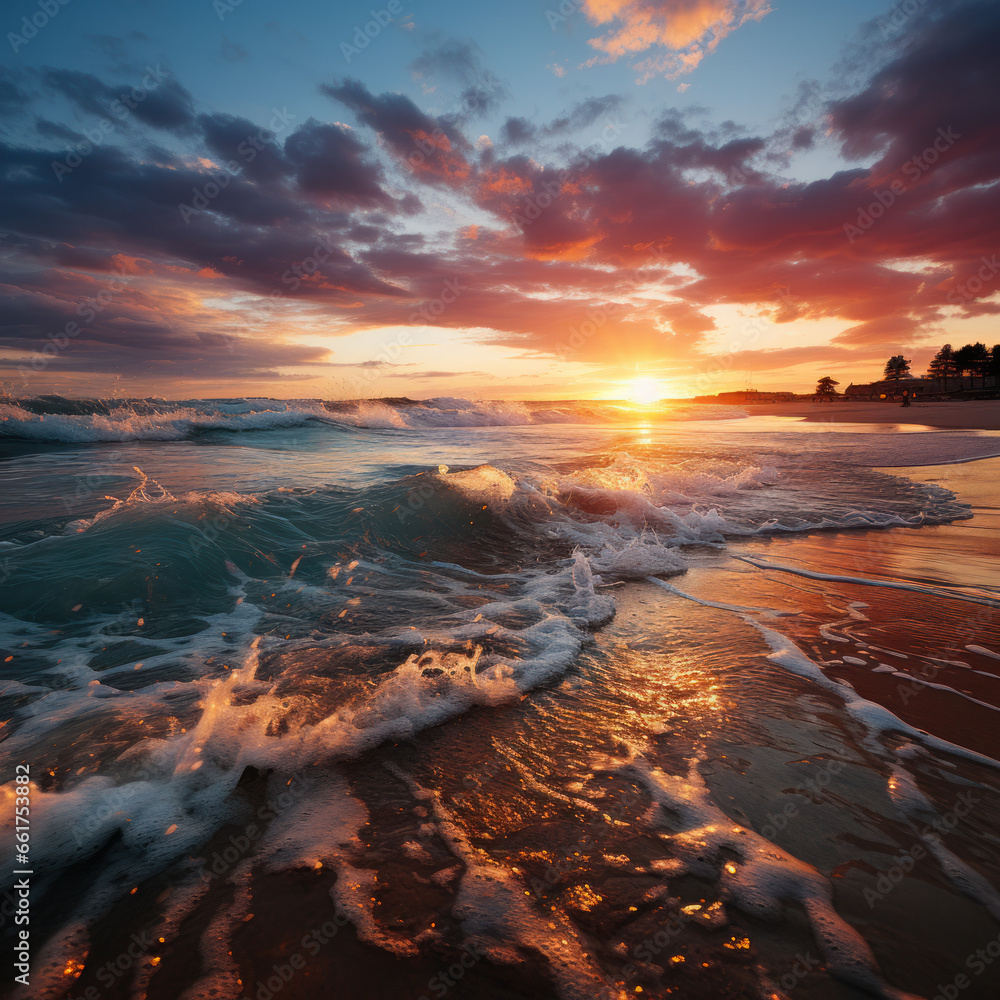 A red and yellow sunset over the ocean.
A red and yellow sunset over the ocean.