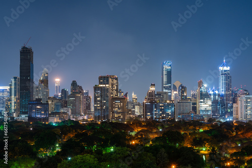Night Bangkok city panorama with skyscrapers