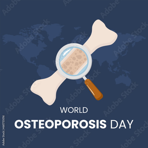 Vector graphic of bones viewed with a magnifying glass suitable for world osteoporosis day awareness poster
