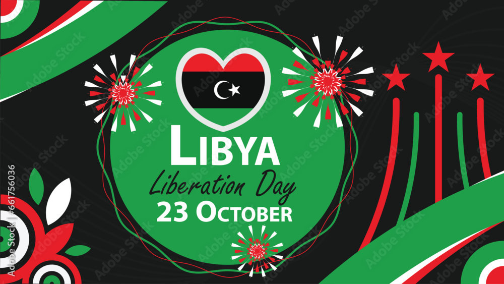 Libya Liberation Day vector banner design with geometric shapes and vibrant colors on a horizontal background. Happy Libya Liberation Day modern minimal poster. Libya Liberation Day vector banner design with geometric shapes and vibrant colors on a horizontal background. Happy Libya Liberation Day modern minimal poster.