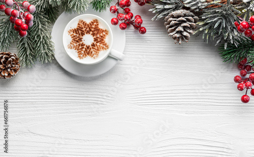 Fototapeta Naklejka Na Ścianę i Meble -  Cup of coffee with christmas decorations