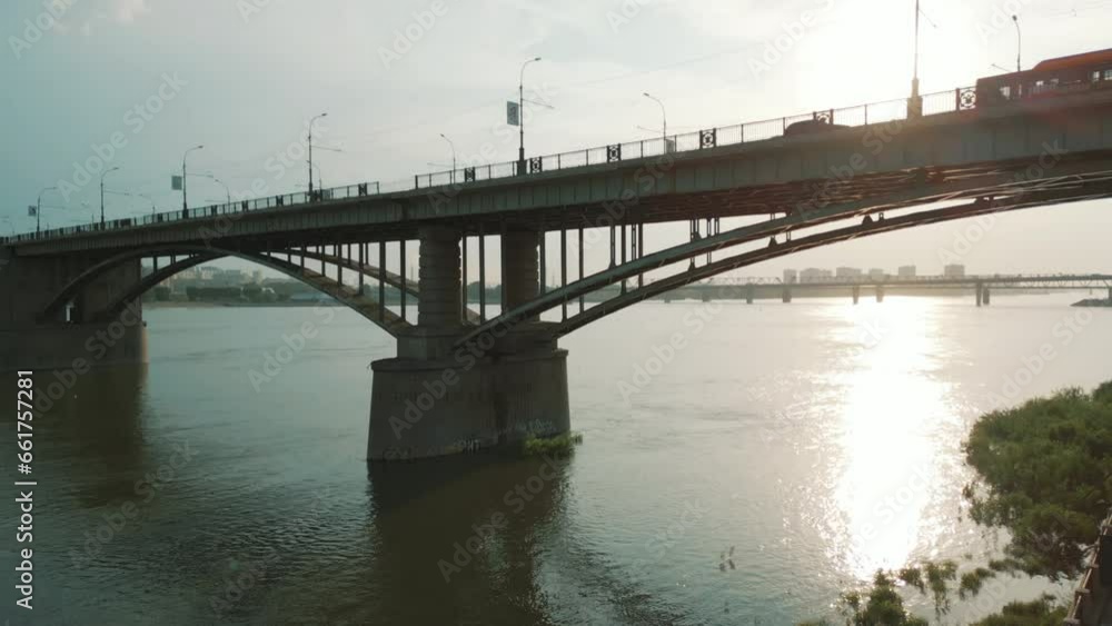 City of Novosibirsk. Russia. Drone view. Ob river. Bridge. Communal bridge. City of Novosibirsk. Russia. Drone view. Ob river. Bridge. Communal bridge.