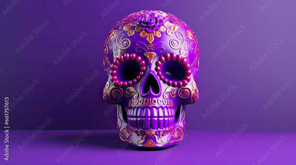 A single sugar skull or Catrina on a purple background or wallpaper A single sugar skull or Catrina on a purple background or wallpaper