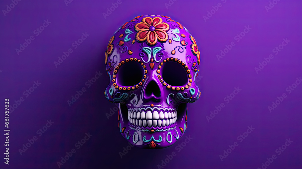 A single sugar skull or Catrina on a purple background or wallpaper A single sugar skull or Catrina on a purple background or wallpaper