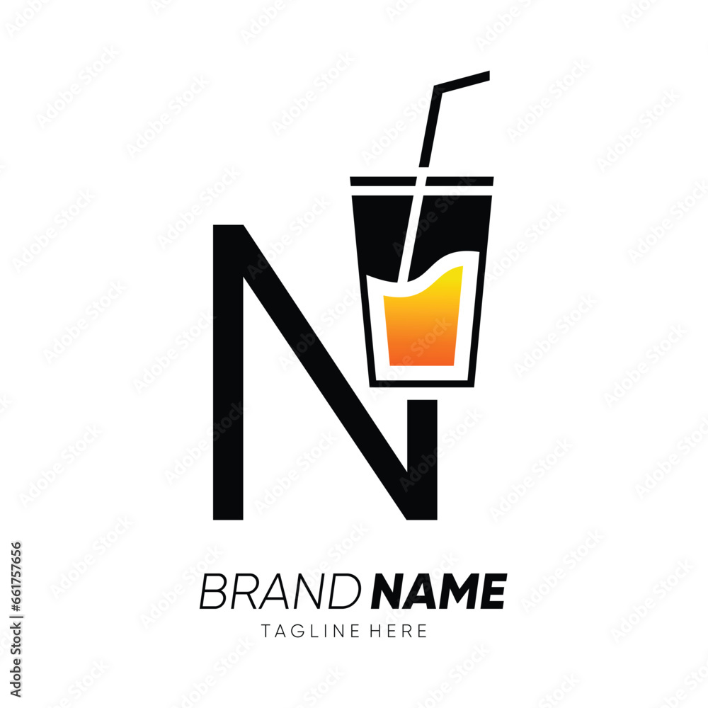 Letter N with Glass or Drinking Water Cup Logo Design Vector Icon Graphic Emblem Illustration Letter N with Glass or Drinking Water Cup Logo Design Vector Icon Graphic Emblem Illustration