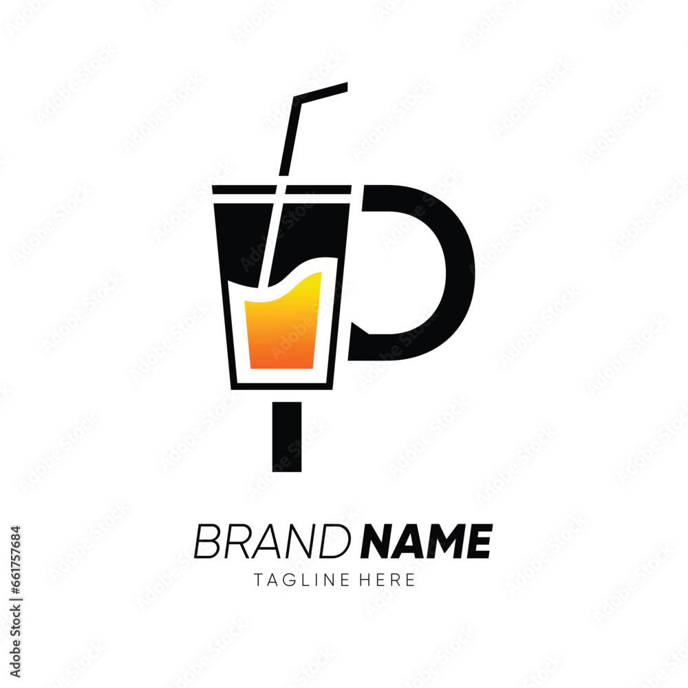 Letter P with Glass or Drinking Water Cup Logo Design Vector Icon Graphic Emblem Illustration Letter P with Glass or Drinking Water Cup Logo Design Vector Icon Graphic Emblem Illustration