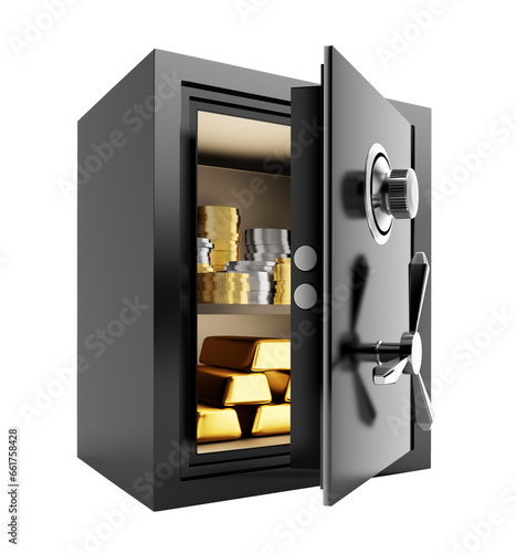 Precious metals stored in safe box - 3D Rendering