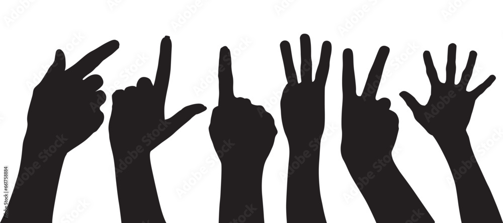 set of hand silhouettes isolated on white, Human hand gestures, collection of black hands, flat, silhouette hands pose collection, Vector illustration. set of hand silhouettes isolated on white, Human hand gestures, collection of black hands, flat, silhouette hands pose collection, Vector illustration.