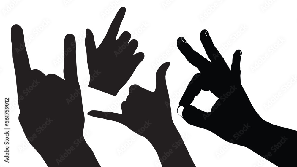 set of hand silhouettes isolated on white, Human hand gestures, collection of black hands, flat, silhouette hands pose collection, Vector illustration. set of hand silhouettes isolated on white, Human hand gestures, collection of black hands, flat, silhouette hands pose collection, Vector illustration.