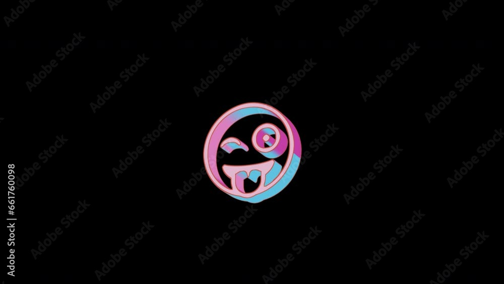 Bright grin tongue wink icon is jumping merrily. Retro style. Alpha channel black. Looped from frame 120 to 240, Alpha BW at the end Bright grin tongue wink icon is jumping merrily. Retro style. Alpha channel black. Looped from frame 120 to 240, Alpha BW at the end