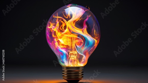 lightbulb that bursts into flame, in the style of expressionistic color explosions