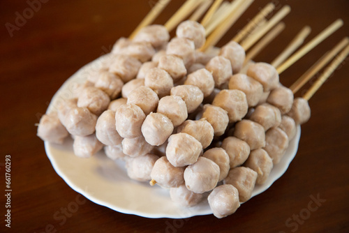 Toasted meatballs tasty street food in Thailand Asia