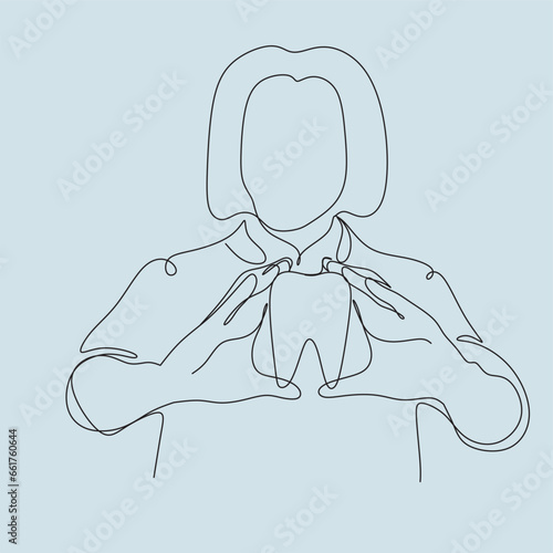 Dentistry, dentist and tooth, Caries treatment and teeth cleaning Line art. Minimalist illustration