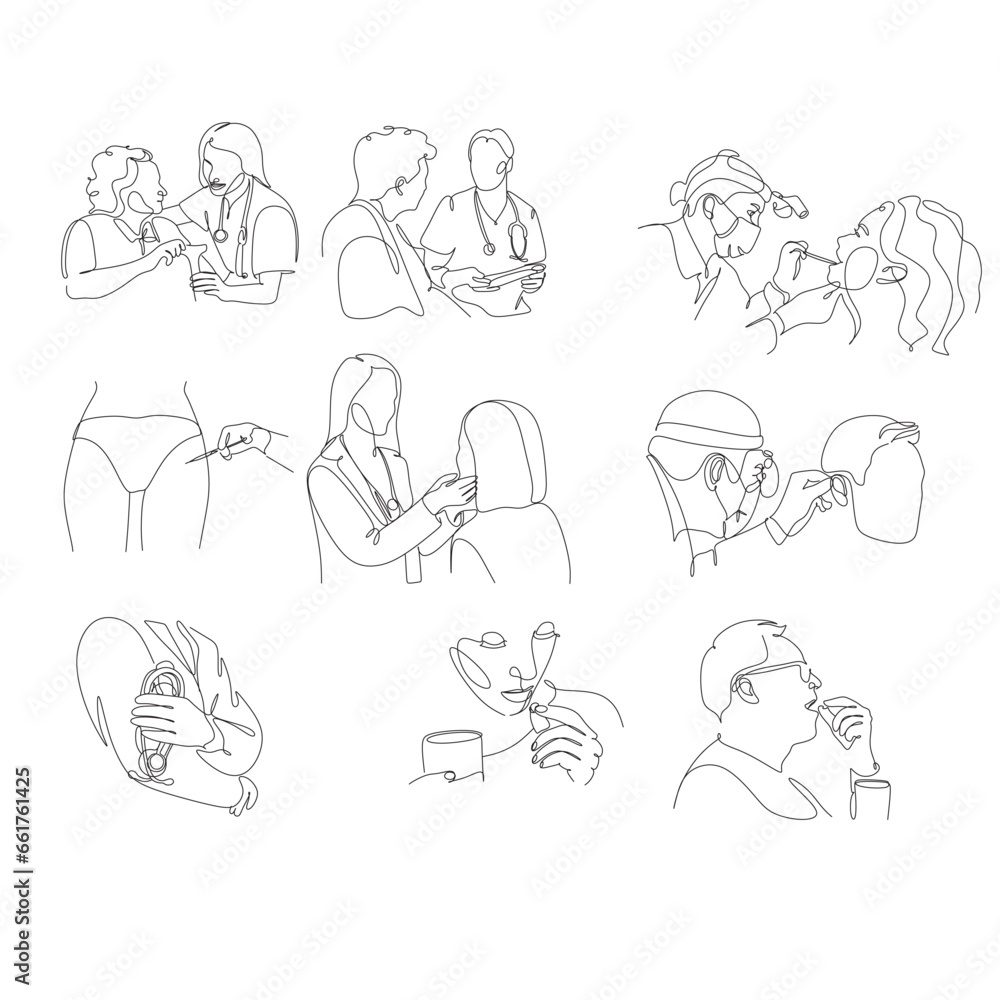 Line art Medical Healthcare doctor and patient illustration vector