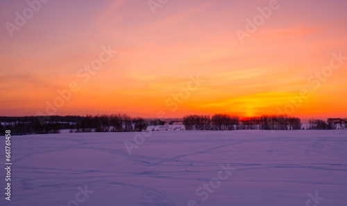                         Winter sunset   -          field   