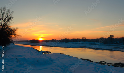 冬の夕焼け風景（mountain sunset）- 川辺（river）
