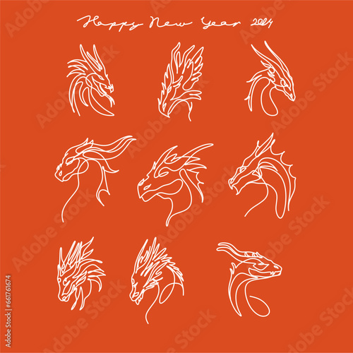 Happy Chinese New Year 2024 the dragon zodiac sign line art illustration. Continuous dragon symbol of Holiday