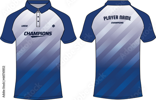 Sports polo collar t-shirt jersey design vector template, Cricket jersey concept with front and back view for Soccer, Football, Tennis and badminton uniform