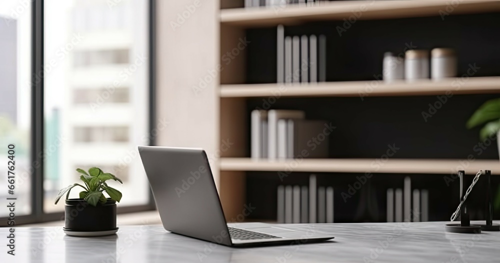 Elevate workspace. Modern home office with laptops and coffee on table. Tech and creativity. Sleek setup with blank laptop screen. Art of work with digital tools Elevate workspace. Modern home office with laptops and coffee on table. Tech and creativity. Sleek setup with blank laptop screen. Art of work with digital tools