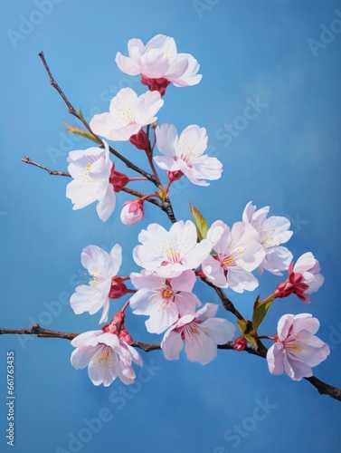 Pink cherry blossoms pink sakura beautiful cherry blossoms blue background. Cherry blossoms are beautiful and pleasing to the eye. Makes you feel relaxed like you re in nature. Generative ai