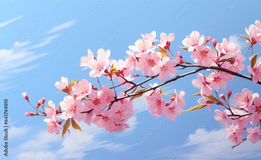 Pink cherry blossoms,pink sakura,beautiful cherry blossoms blue background. Cherry blossoms are beautiful and pleasing to the eye. Makes you feel relaxed like you're in nature. Generative ai Pink cherry blossoms,pink sakura,beautiful cherry blossoms blue background. Cherry blossoms are beautiful and pleasing to the eye. Makes you feel relaxed like you're in nature. Generative ai