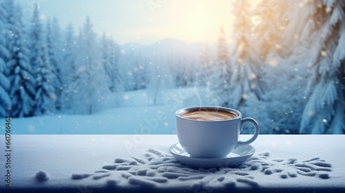 Coffee cup winter snow season.