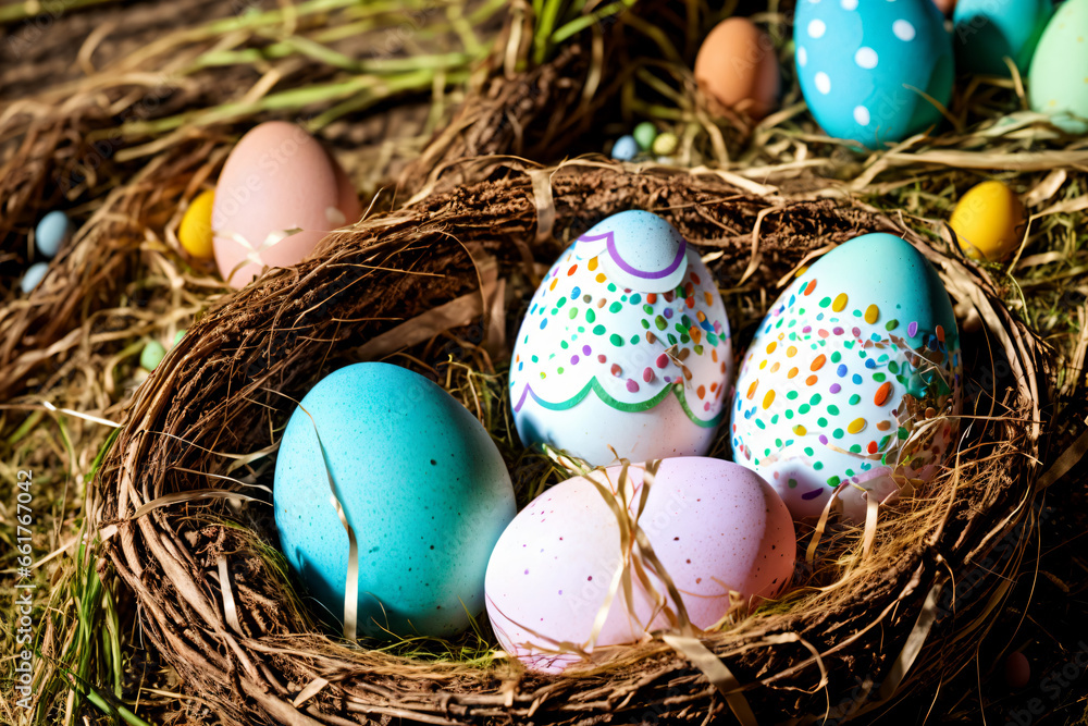 Obraz premium easter eggs in a nest