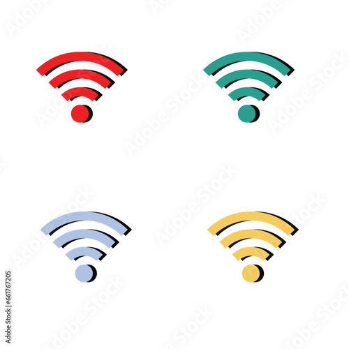 Wi-Fi Icon set symbol. Wireless and wifi icon or wi-fi icon sign for remote internet access. Network wifi business concept. Vector illustration