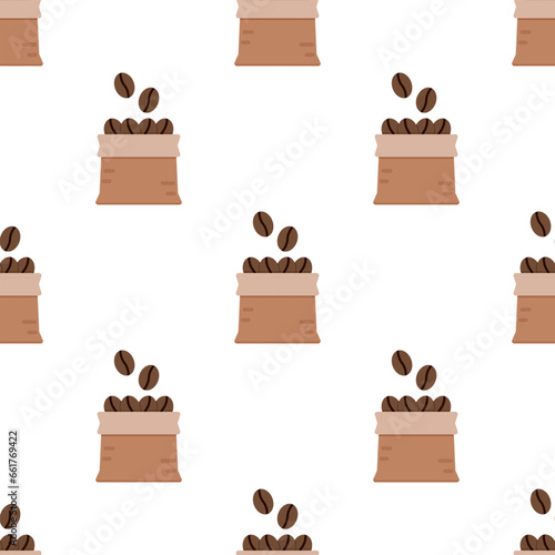 Coffee bean in Hemp bag seamless pattern on white background.
