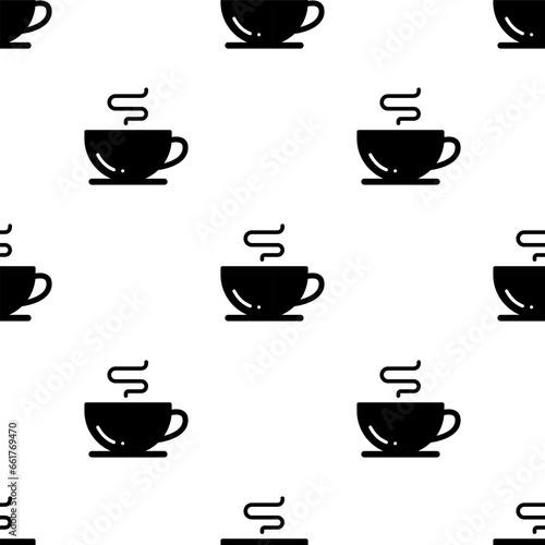 Cup of Coffee seamless pattern on white background.