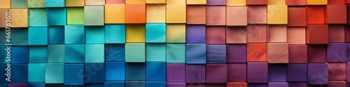 Colorful spectrum of wooden blocks in a chaotic pattern for use as background photo