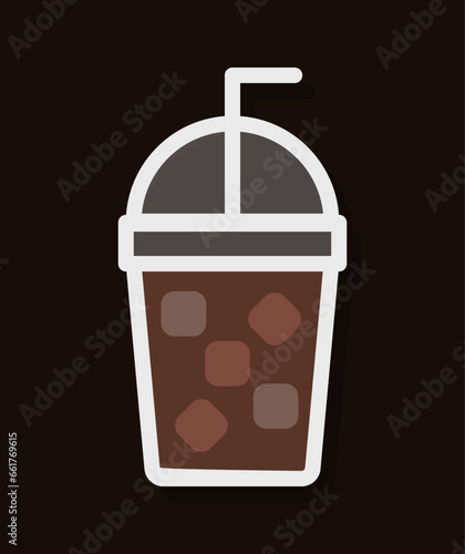 A glass of Iced coffee with lid, Flat design vector element.