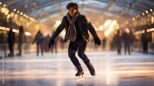 figure skater on the ice with ice skates during the cold winter holidays