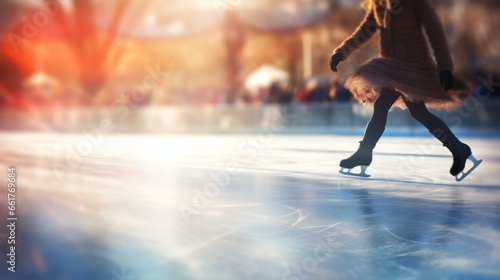 figure skater on the ice with ice skates during the cold winter holidays photo