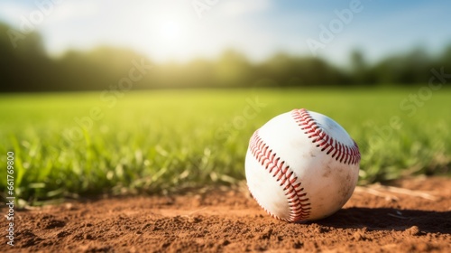 Baseball lying in the grass of a baseball diamond outfield