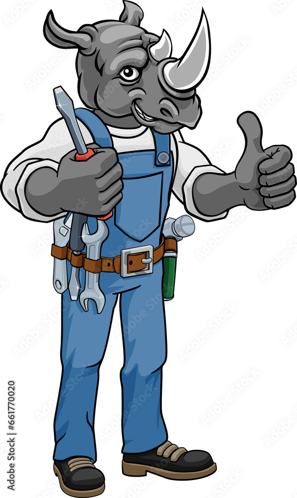 Rhino Electrician Handyman Holding Screwdriver Rhino Electrician Handyman Holding Screwdriver