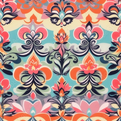Seamless pattern in Thai style with curve of floral 