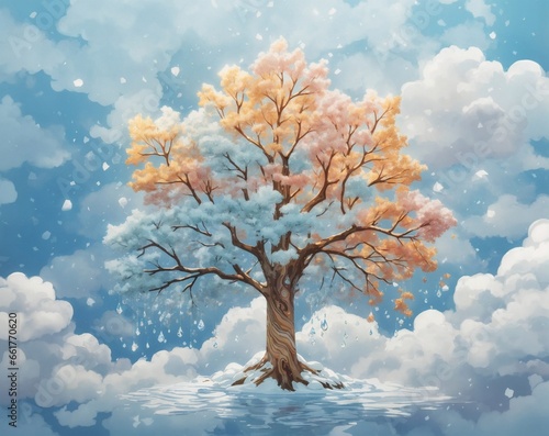 Tree in the snow on sky, ai generative © SynchR