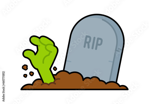 Hand Coming Out of Grave Illustration With Black Outline