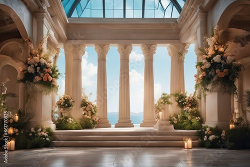 Temple columns wedding digital backdrop photography background wedding ancient palace maternity props floral wedding overlays garden props © Reha