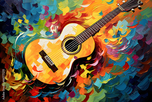 synthetism art of guitar Abstract art, vibrant color