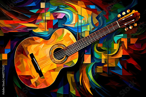 synthetism art of guitar, vibrant color