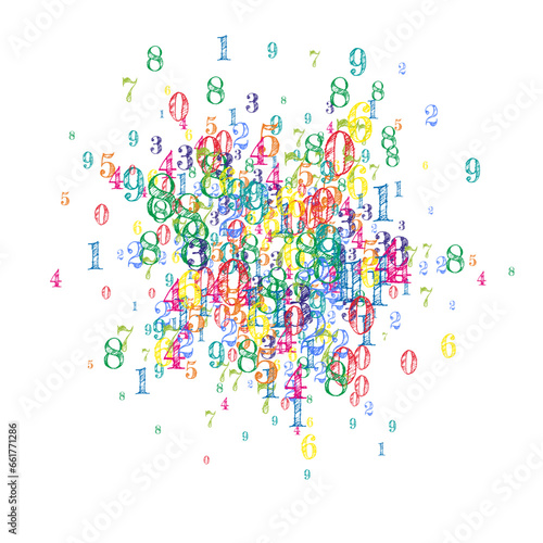 Falling colorful numbers. Math study concept with