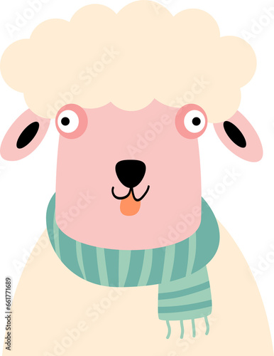 Funny face of Sheep with winter costume . PNG .