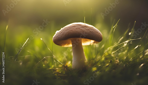 Beautiful mashroom in grass, backlight macro shoot