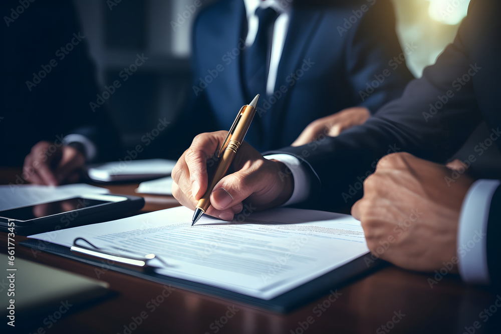 Hands of business people working with document Hands of business people working with document