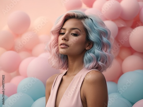 Blonde Girl Embraced by Pastel Tones: Vibrant Portrait on a Matching Pastel Background © Rukma